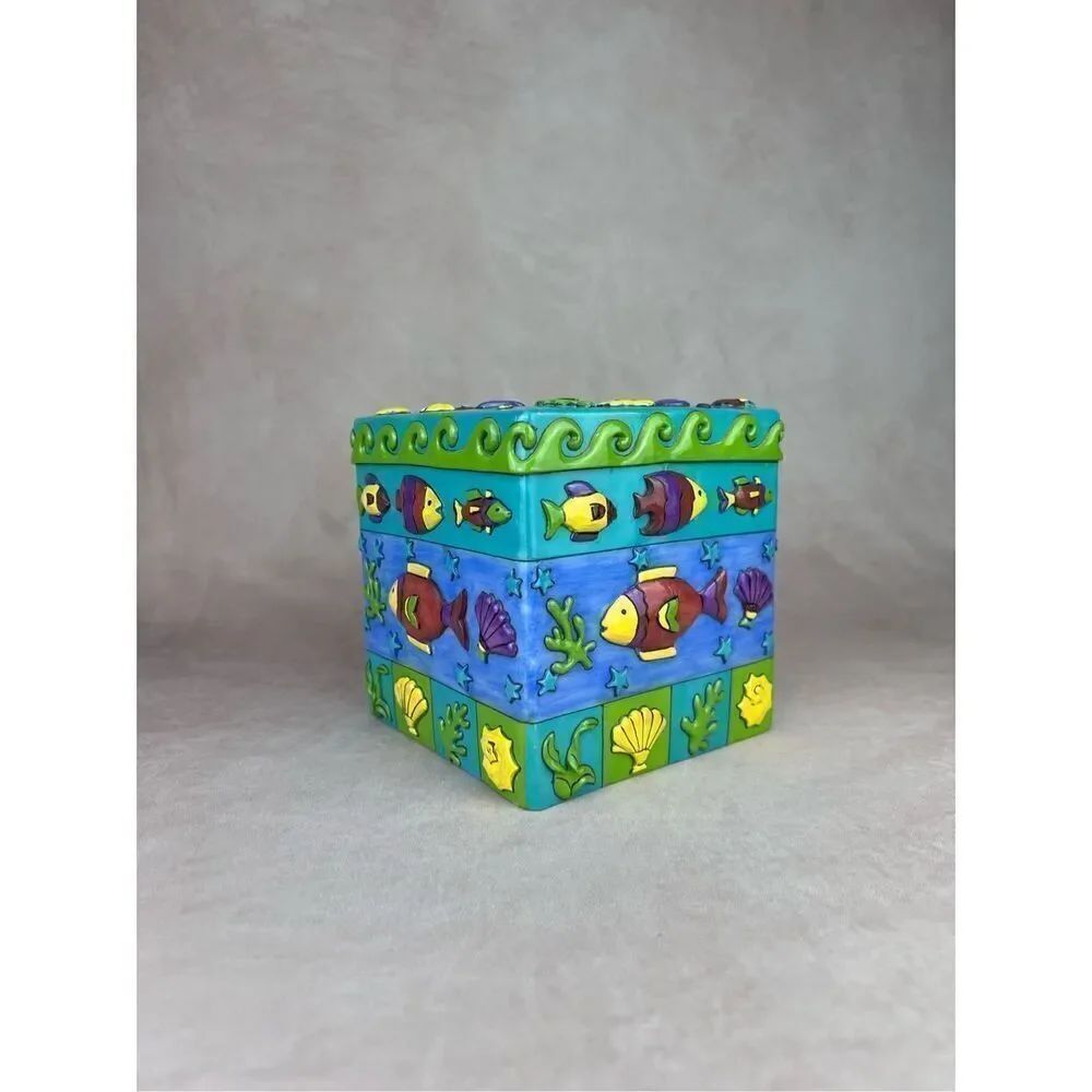 Vintage Sue Zipkin Zippy Fish Tissue Box Underwater Beach Fish Theme